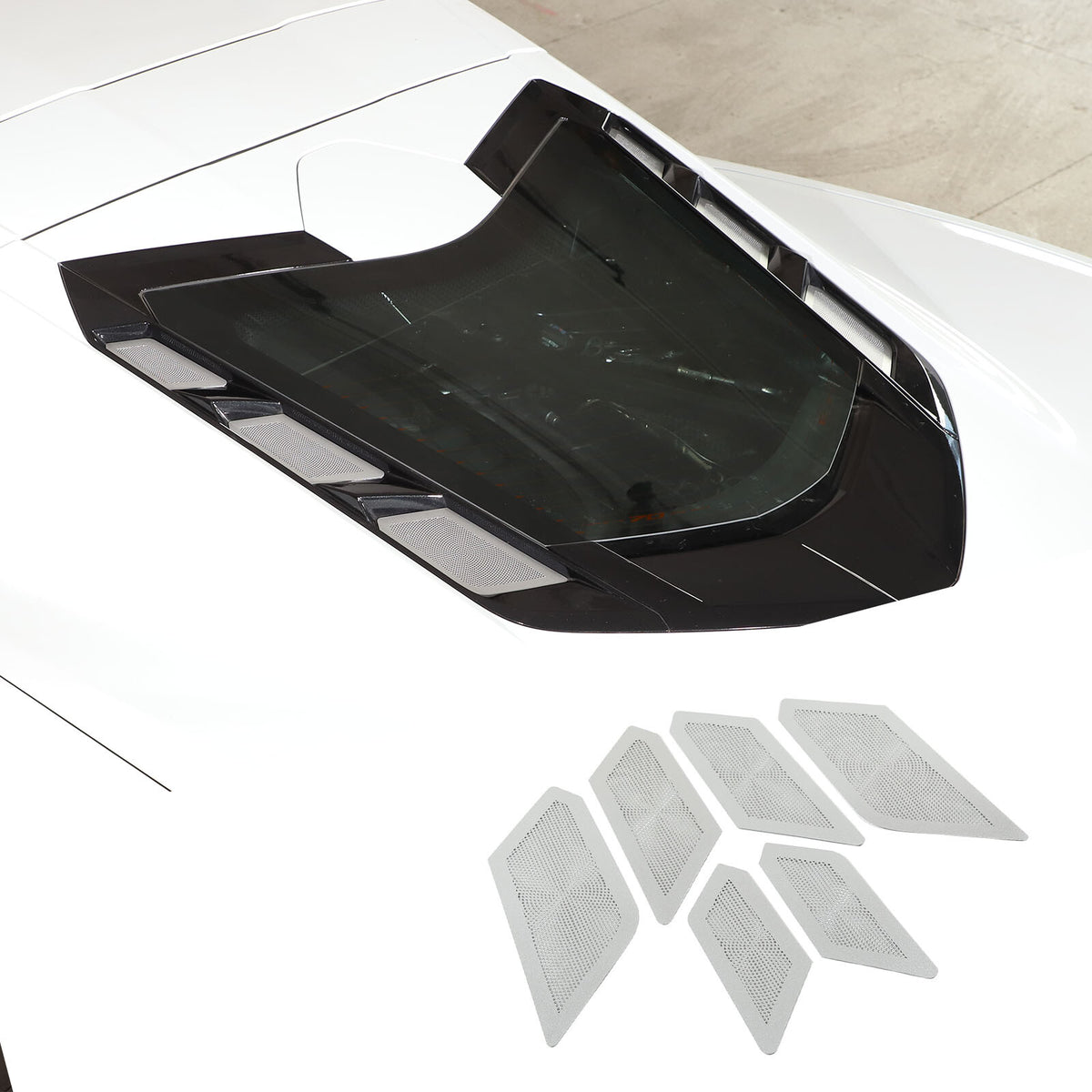 Stainless Steel Perforated Rear Hood Vent Inserts for 2020-26 C8 Corvette Coupe 6