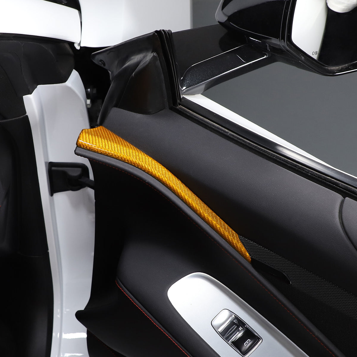 Yellow Carbon Fiber Interior Window Upper Door Panel trim For Corvette C8 20-26 6