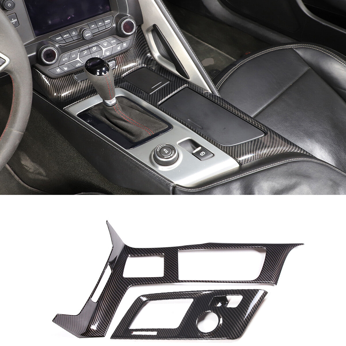 2pcs Carbon fiber ABS Interior Gear Shift Panel Cover For Corvette C7 2014-2019 1