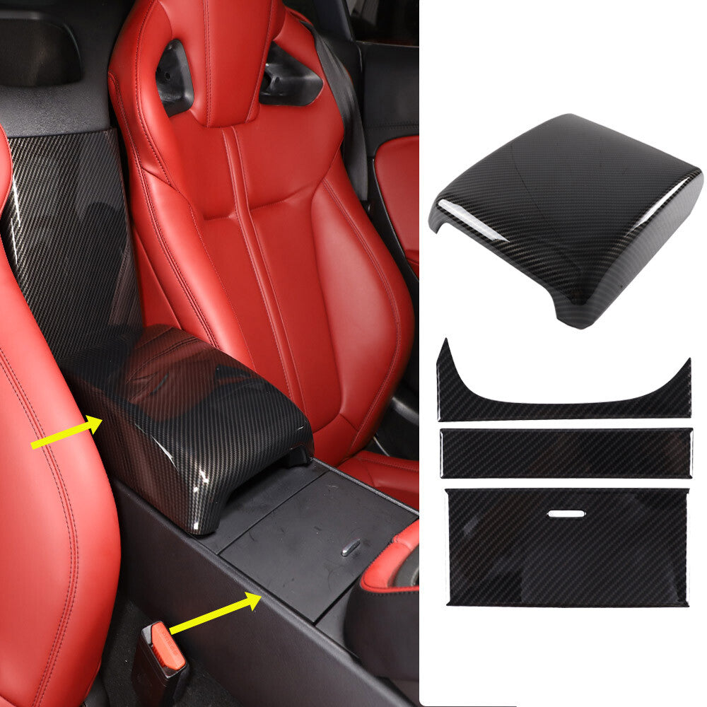 Carbon Fiber Center Armrest Box & Cup Panel Trim Kit for Jaguar F-TYPE 2013-24 1