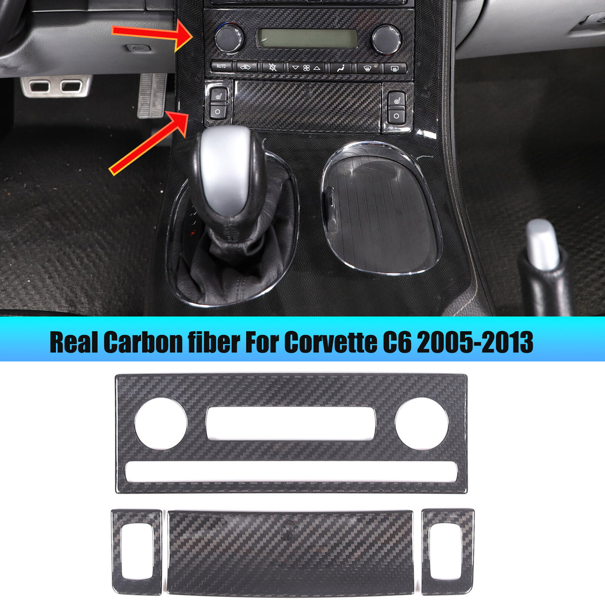 Real Carbon fiber Center Console Panel Cover Trim For Corvette C6 2005-2013 1