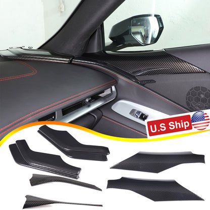 6PCS Carbon Fiber Pattern Interior Door Panel Cover Set For Corvette C8 2020-26 1