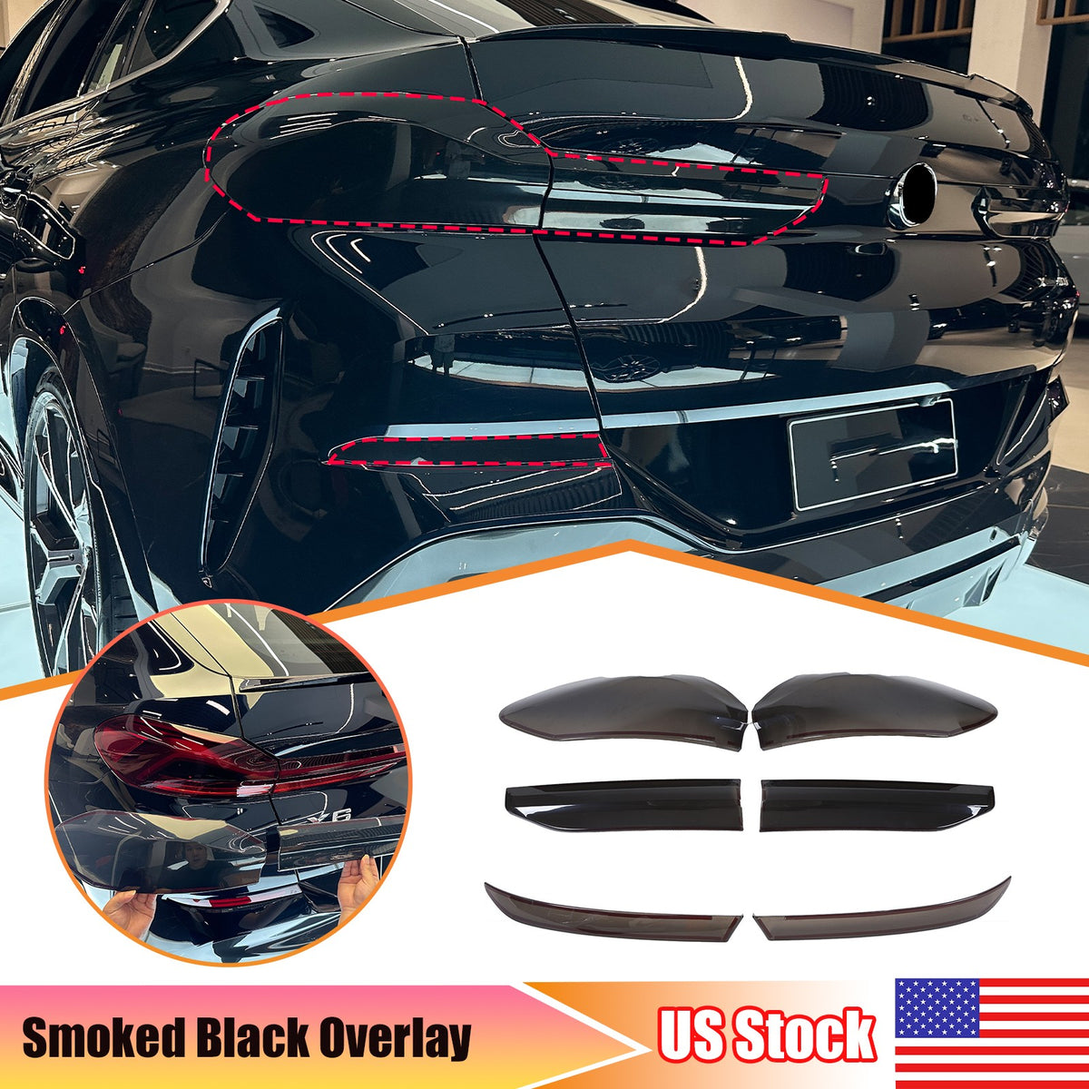 Smoked Rear Tail & Fog Light Guard Cover Trim Bezels For BMW X6 G06 2020-2026 US 1