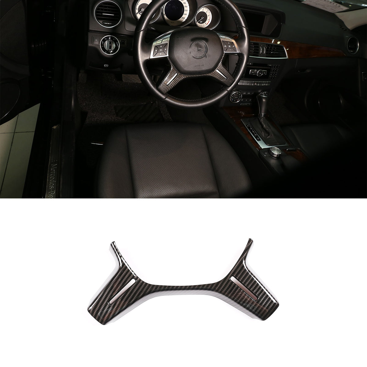 Carbon Fiber ABS Steering Wheel Trim Bezel For Benz C-Class W204 2011-2013 1