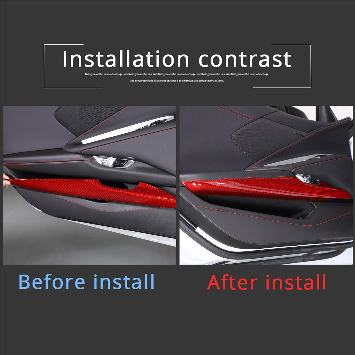 Red Real Carbon Fiber Dash Panel Door Handle Trim Kit Accessory For Corvette C8 5