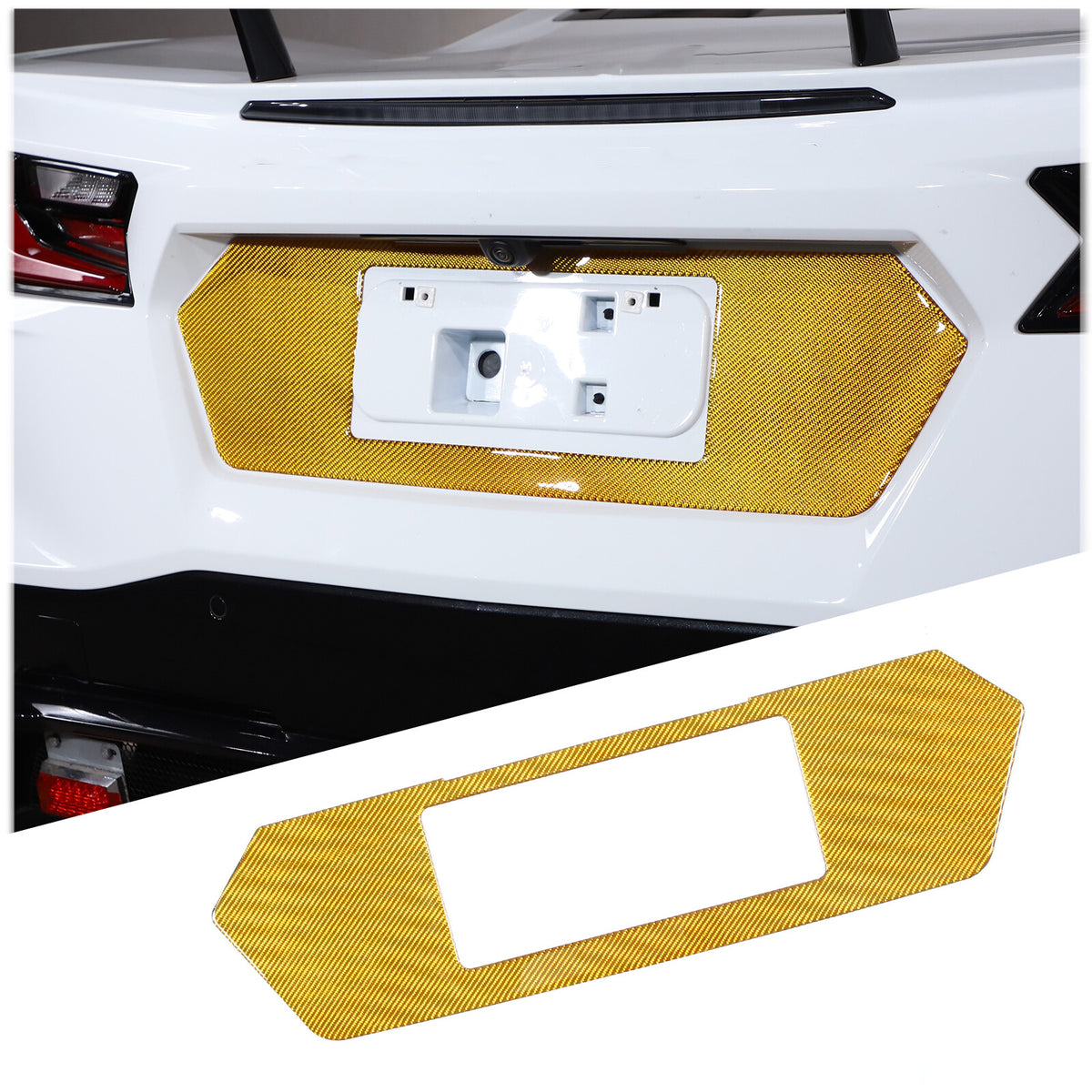 Yellow Carbon Fiber Rear License Plate Frame Panel Sticker For Corvette C8 20-26 2