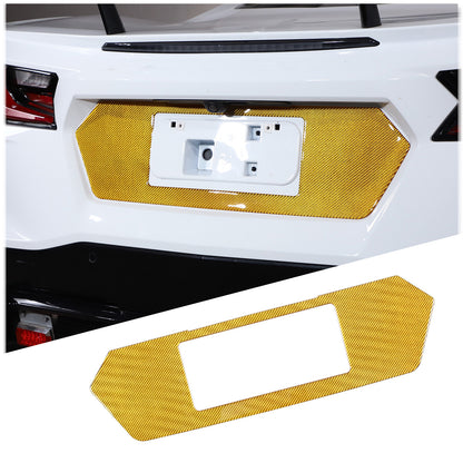 Yellow Carbon Fiber Rear License Plate Frame Panel Sticker For Corvette C8 20-26 2