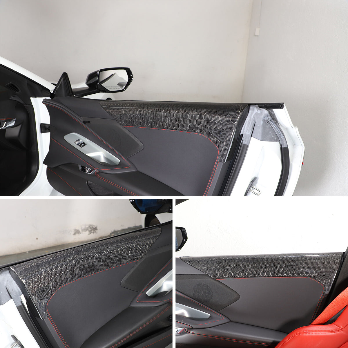 Real Honeycomb Carbon Fiber Interior Door Upper Panel trim Cover For Corvette C8 13