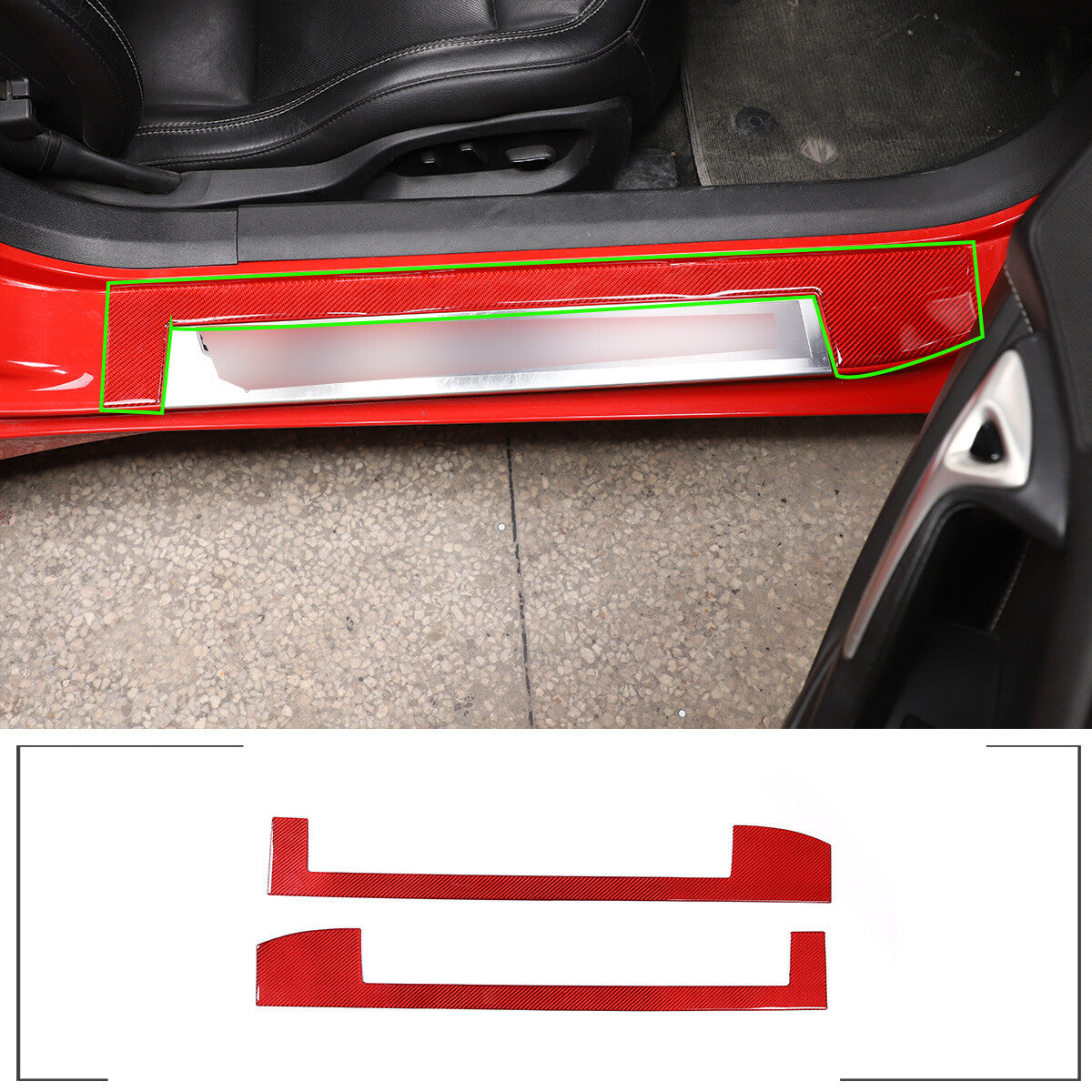 Red Carbon Fiber Door Sill Scratch Resistant Trim Sticker For Corvette C7 14-19 14