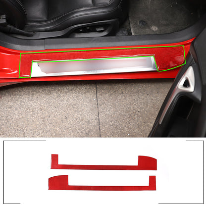 Red Carbon Fiber Door Sill Scratch Resistant Trim Sticker For Corvette C7 14-19 14