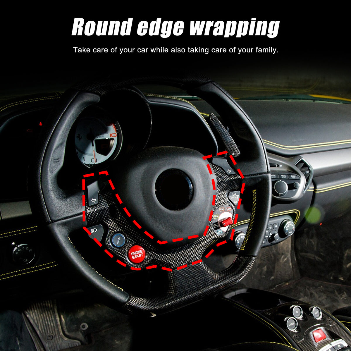 Real Carbon Fiber Steering Wheel Button Frame Trim For Ferrari 458 2011-16 2