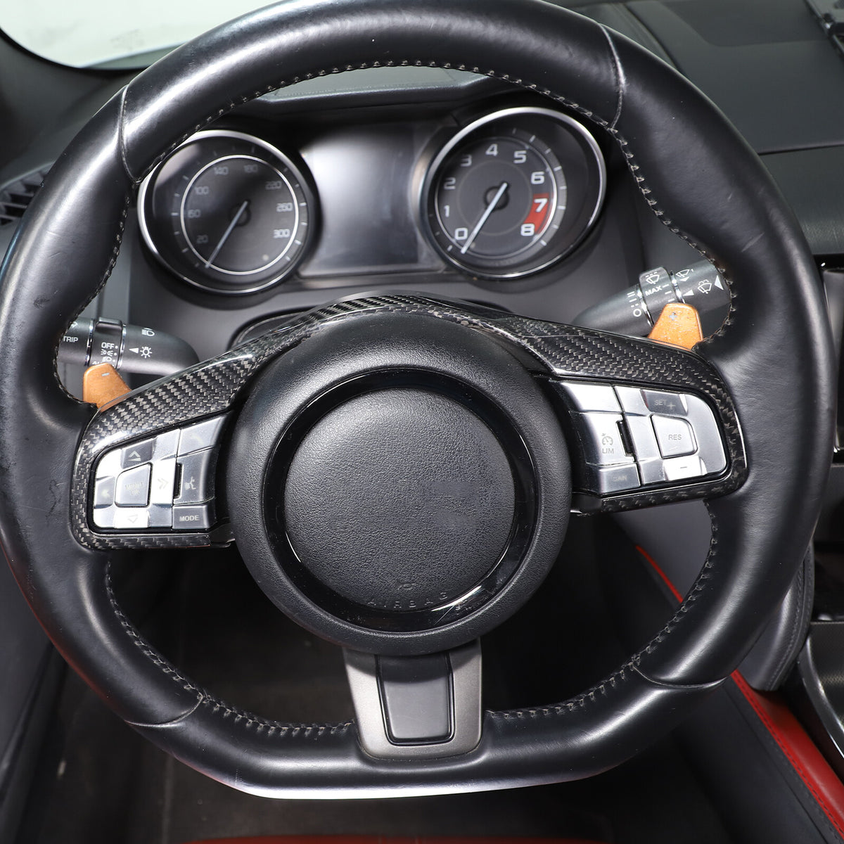 For Jaguar F-Type Carbon Fiber Steering Wheel Button Frame Cover Trim 2015-2021 9