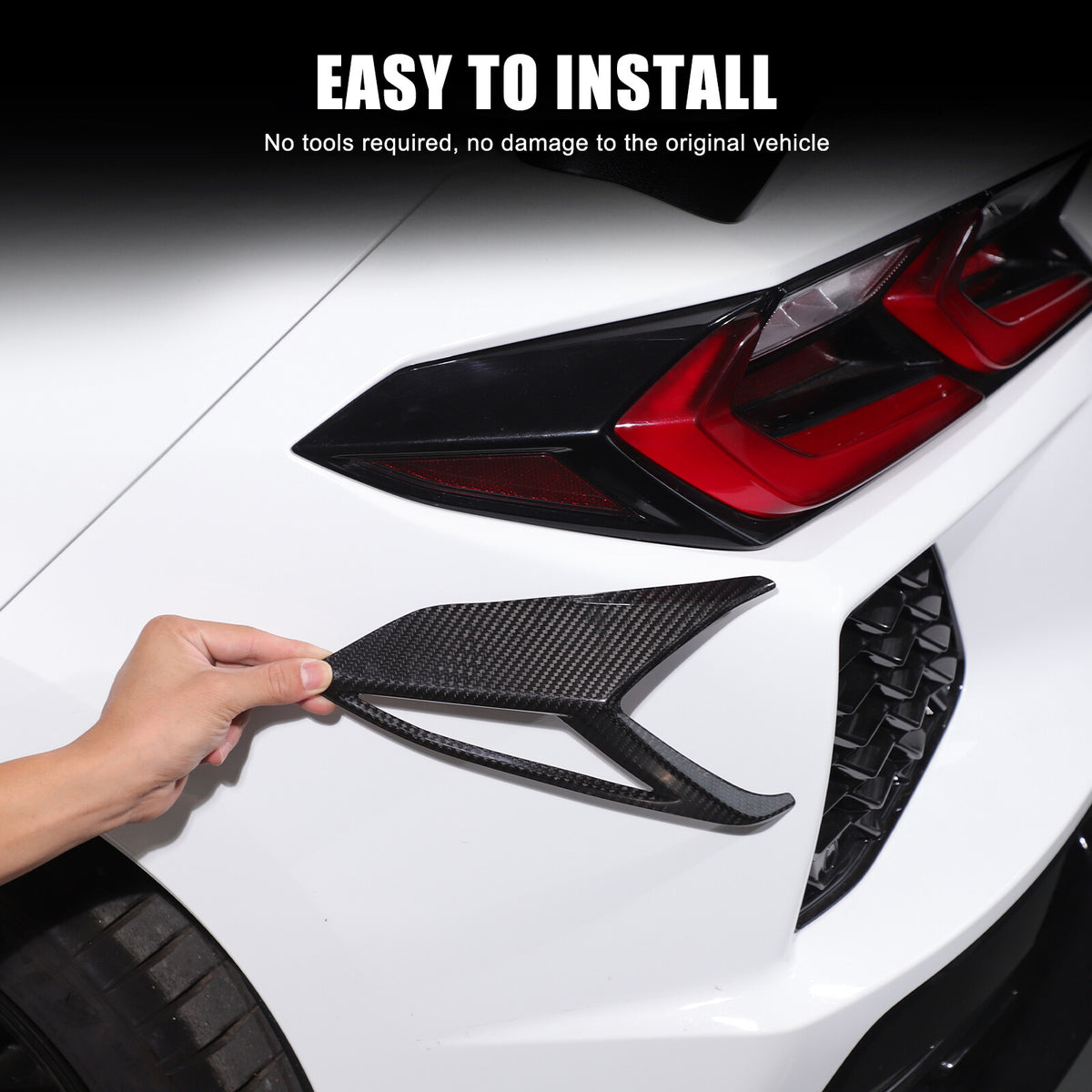 Real Carbon Fiber Rear Taillight Side Trim Cover for Corvette C8 2020+ US 9