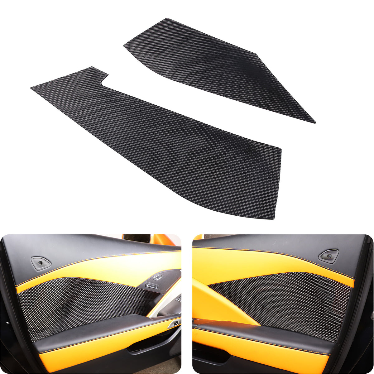 2PCS Carbon Fiber Interior Door Panels Sticker Trim For Corvette C7 2014-2019 US 2