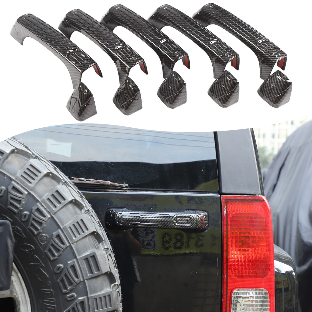 ABS Carbon Fiber Door Handle + Tailgate Cover Trim Bezel For Hummer H3 2005-2009 8