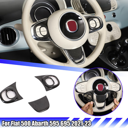 Real Carbon Fiber Steering Wheel Button Trim For Fiat 500 Abarth 595 695 2021-23 1