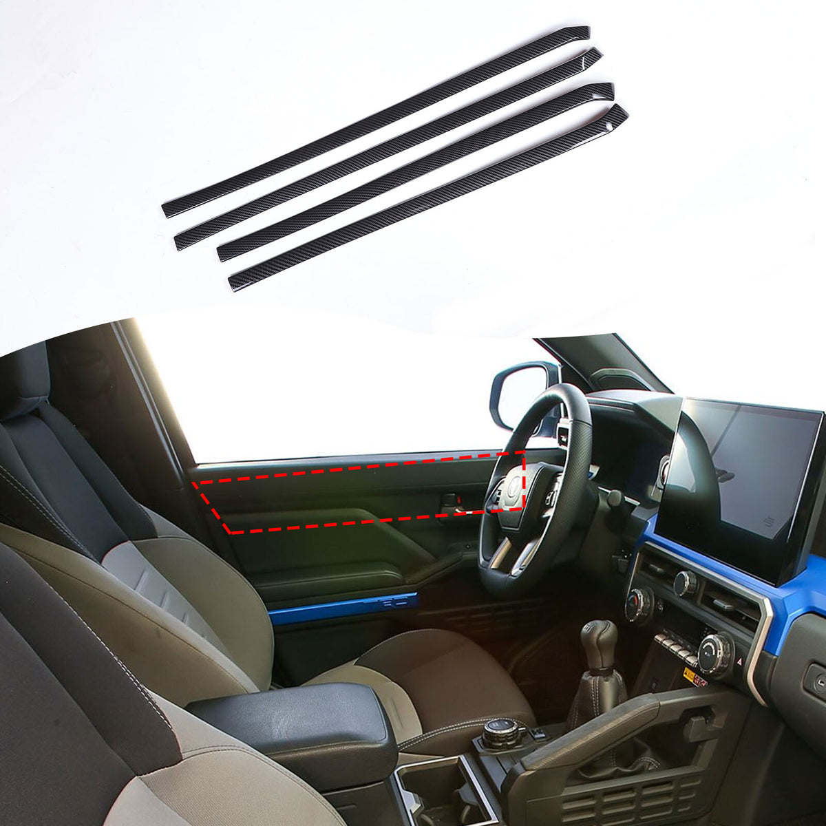 ABS Carbon fiber Interior door panel Trim Strip Cover For Toyota Tacoma 2024+ 3