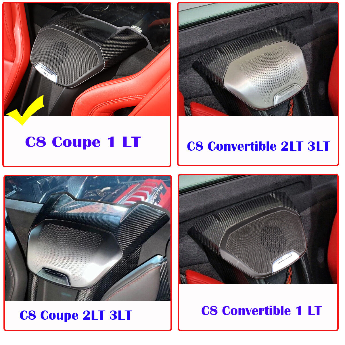Red Real Carbon Fiber Full Interior Set Decor Trim Kit for Corvette C8 20-25 - Styles 56-60 20