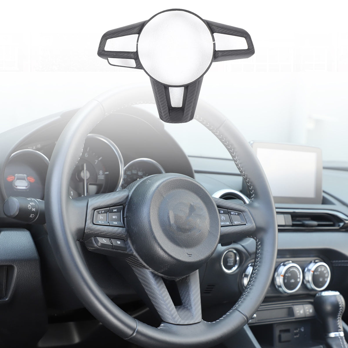 Matte Real Carbon Fiber Steering Wheel Button Trim For Mazda MX-5 Miata 2016-25 1