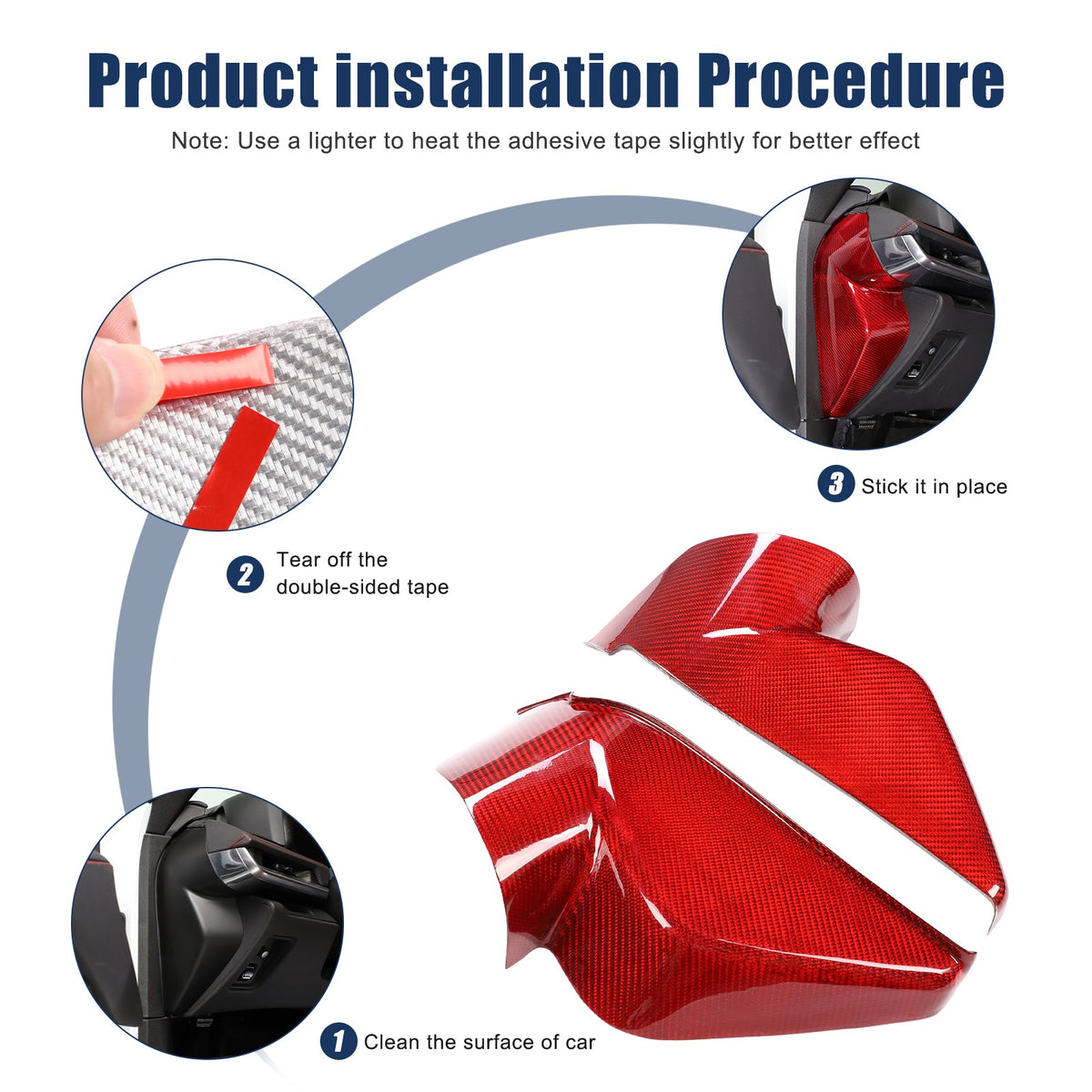 Red Real Carbon Fiber Dashboard Side Trim ForCorvette C8 Stingray Z06 Z51 2020+ 23