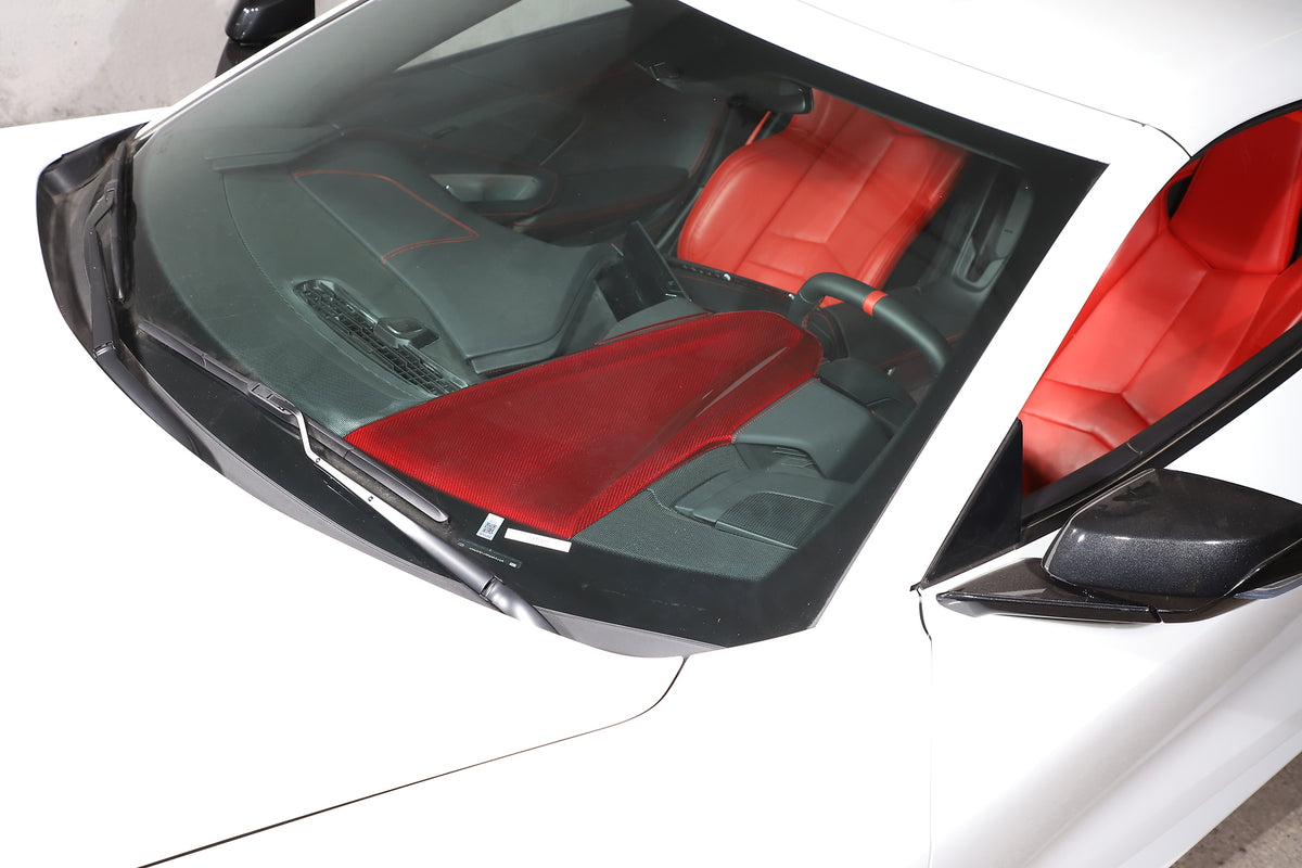 Red Carbon Fiber Dashboard Instrument Upper Panel Cover for Corvette C8 2020-25 11