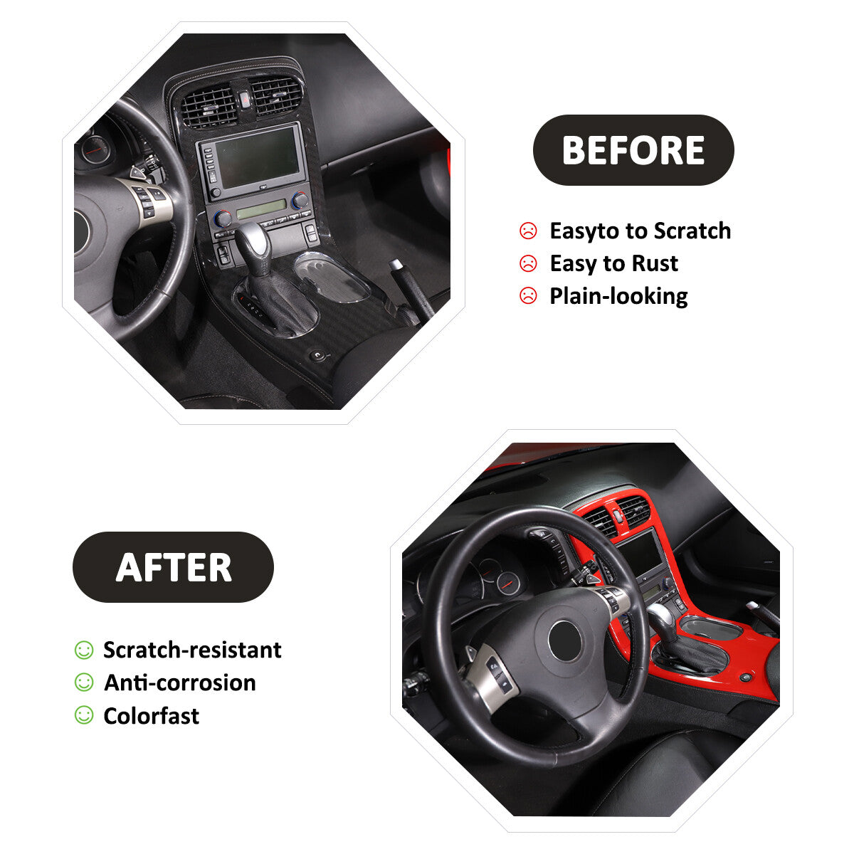 Red ABS Center Console Car Gear Shift Panel Cover Trim For 2005-2013 Corvette C6 2