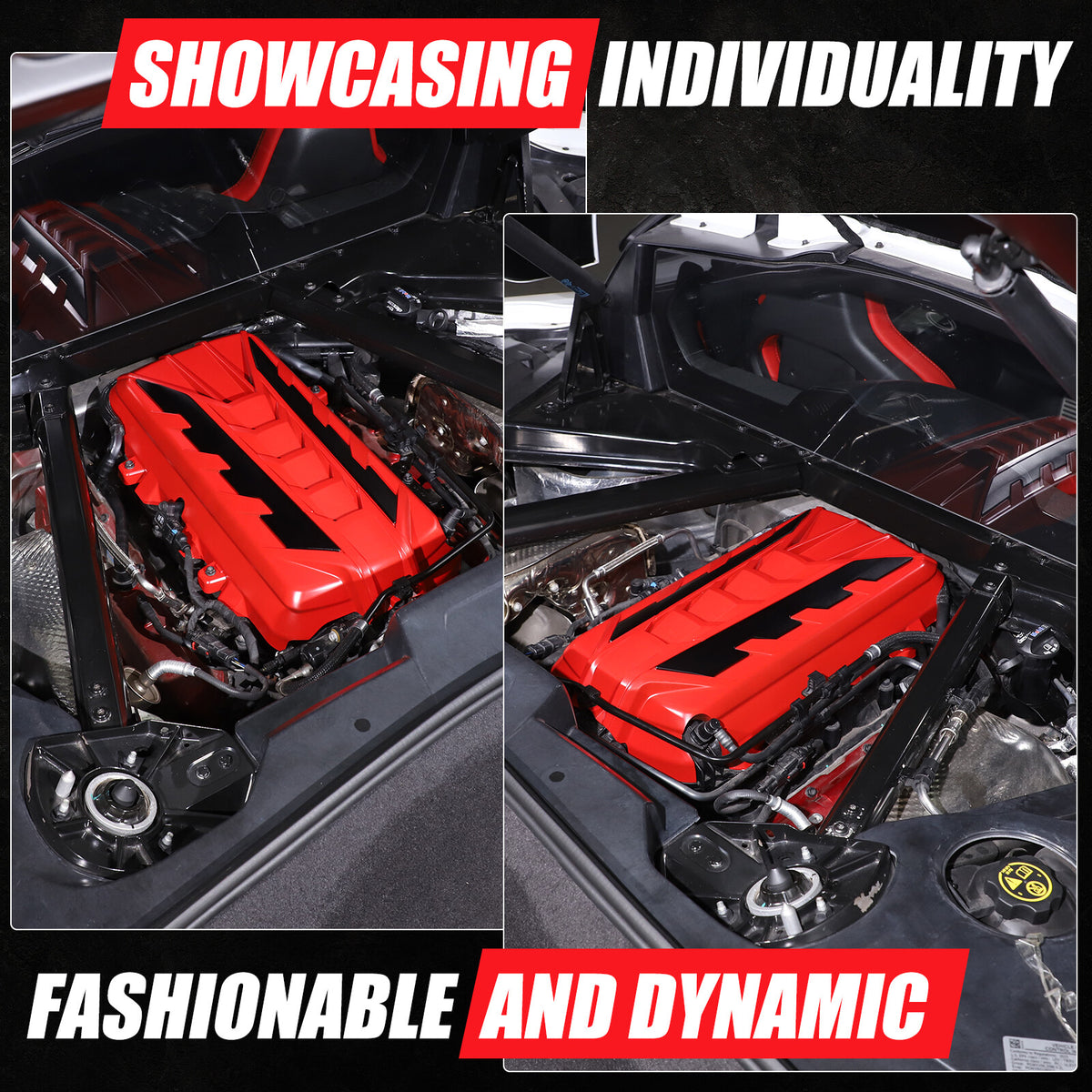 Red Engine Bay Panel Cover Trim in Edge Black For Corvette Coupe C8 2020-2026 21