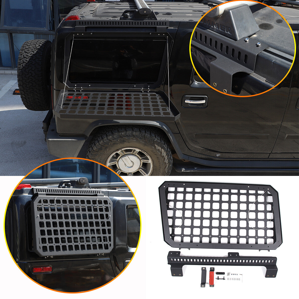 Alloy Rear Roof Climbing Ladder Rack Window Molle Panel For Hummer H2 2003-09 27