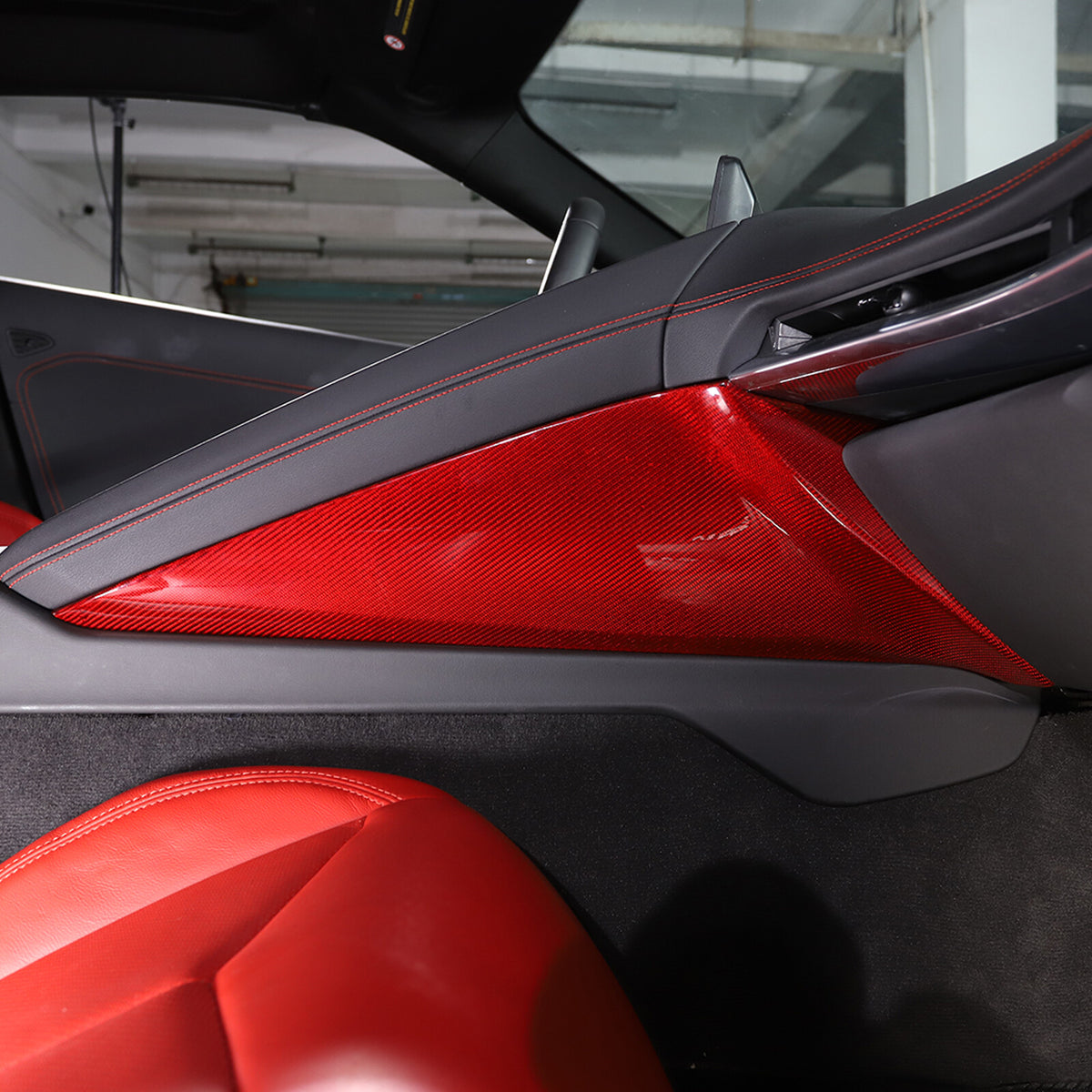 Red Real Carbon Fiber Center Console Side Knee Pad Trim For Corvette C8 2020-25 6