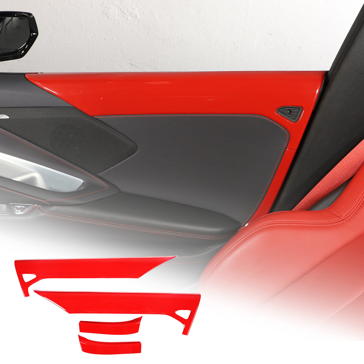 ABS Red Inner Interior Door Panel Cover Trim For Corvette C8 Z51 Z06 2020-26 5