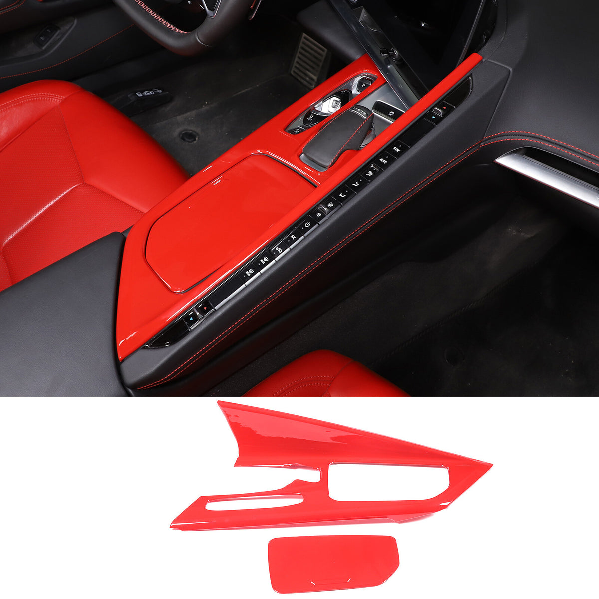 ABS Red Center Console Gear Shift Panel Cover Trim For Corvette C8 2020-2025 US 11