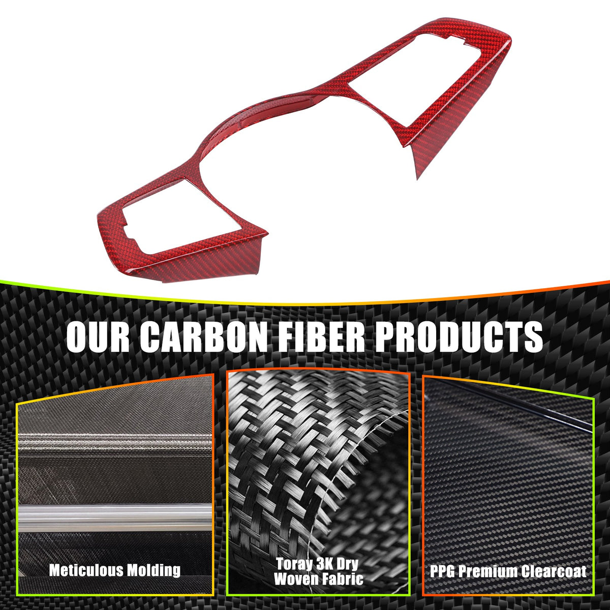 Red Real Carbon Fiber Steering Wheel Button Trim For Nissan 400Z Z34 4