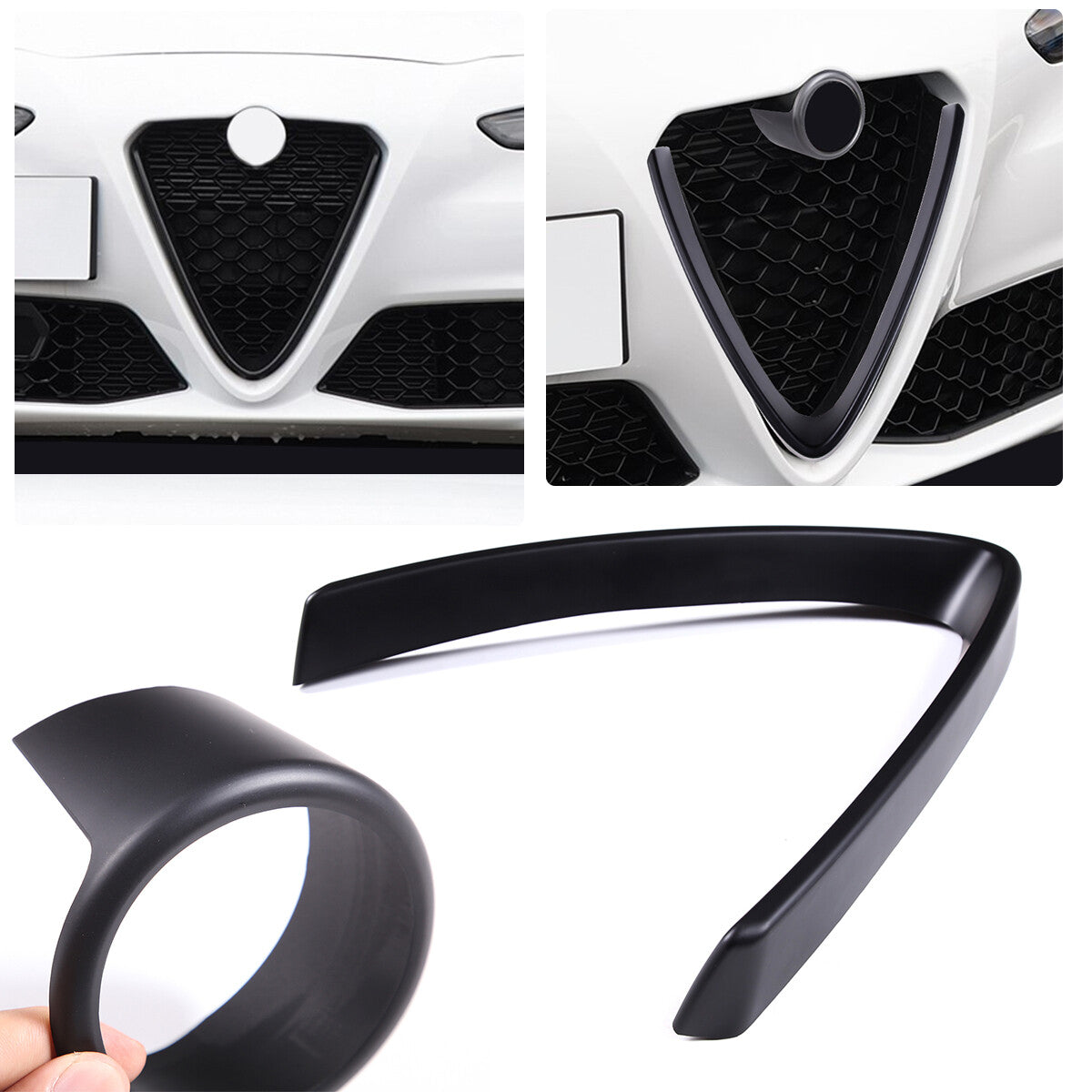 Matte Black Fiber V- Frame Shape Grille Mesh Cover For Alfa Romeo Stelvio 17-20 1