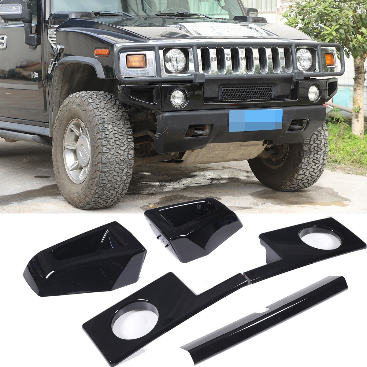 Glossy Black Front Bumper & Side Cover Trim Kit For Hummer H2 SUV SUT 2003-2009 2