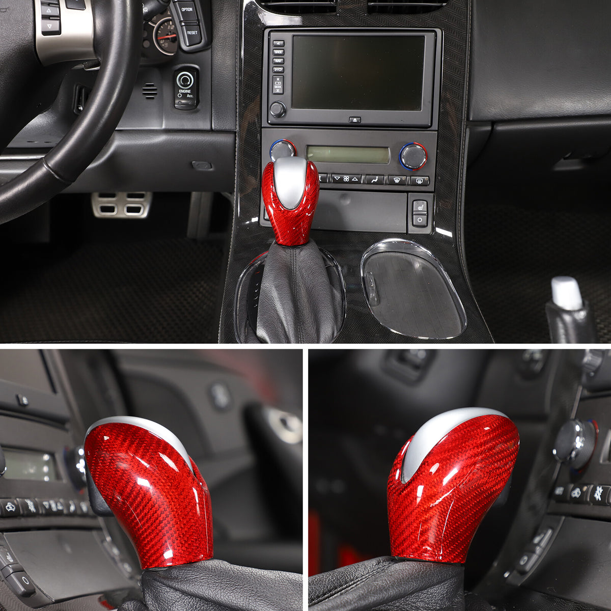 Red Real Carbon Fiber Center Gear Shift Knob Trim Cover For Corvette C6 2005-13 6