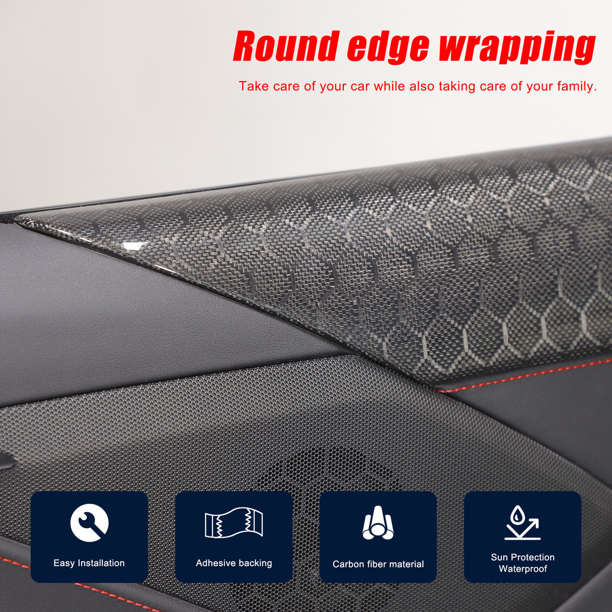 Real Honeycomb Carbon Fiber Interior Door Upper Panel trim Cover For Corvette C8 20