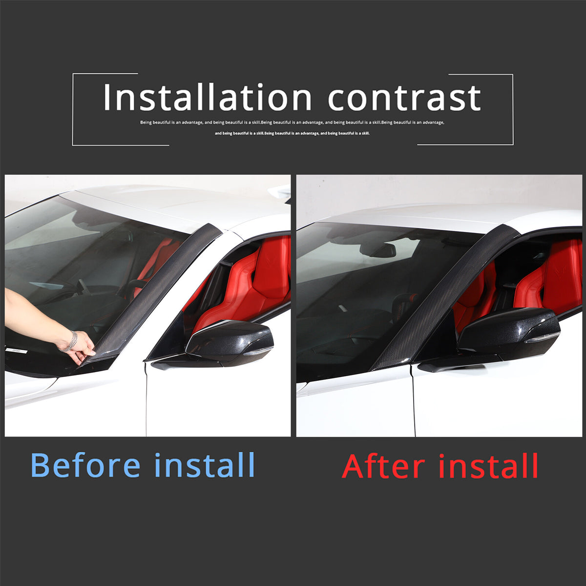 Real Dry Carbon Fiber Front Window A Pillar Layover Trim For C8 Corvette Z06 Z51 8