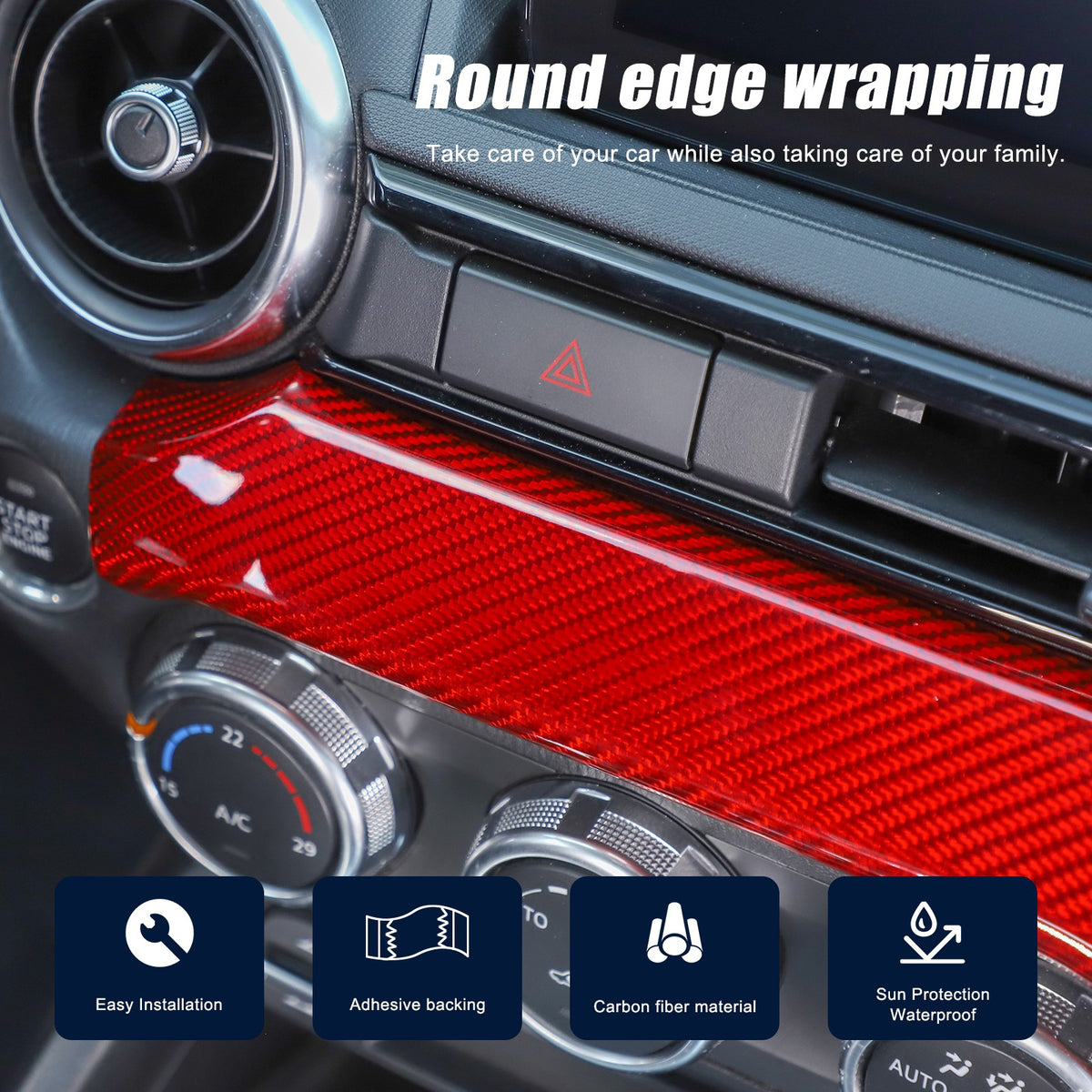 Red Real Carbon Fiber Dashboard Center Trim For Mazda MX-5 Miata 2016+ 12