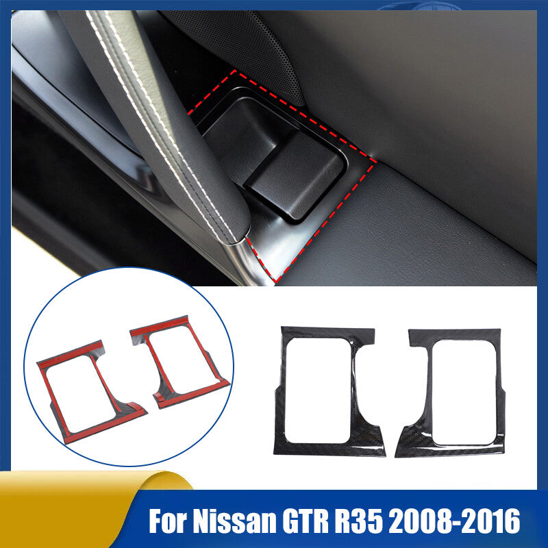 Real Carbon fiber Door Lock Button Trim For Nissan GTR R35 2008-2016 1