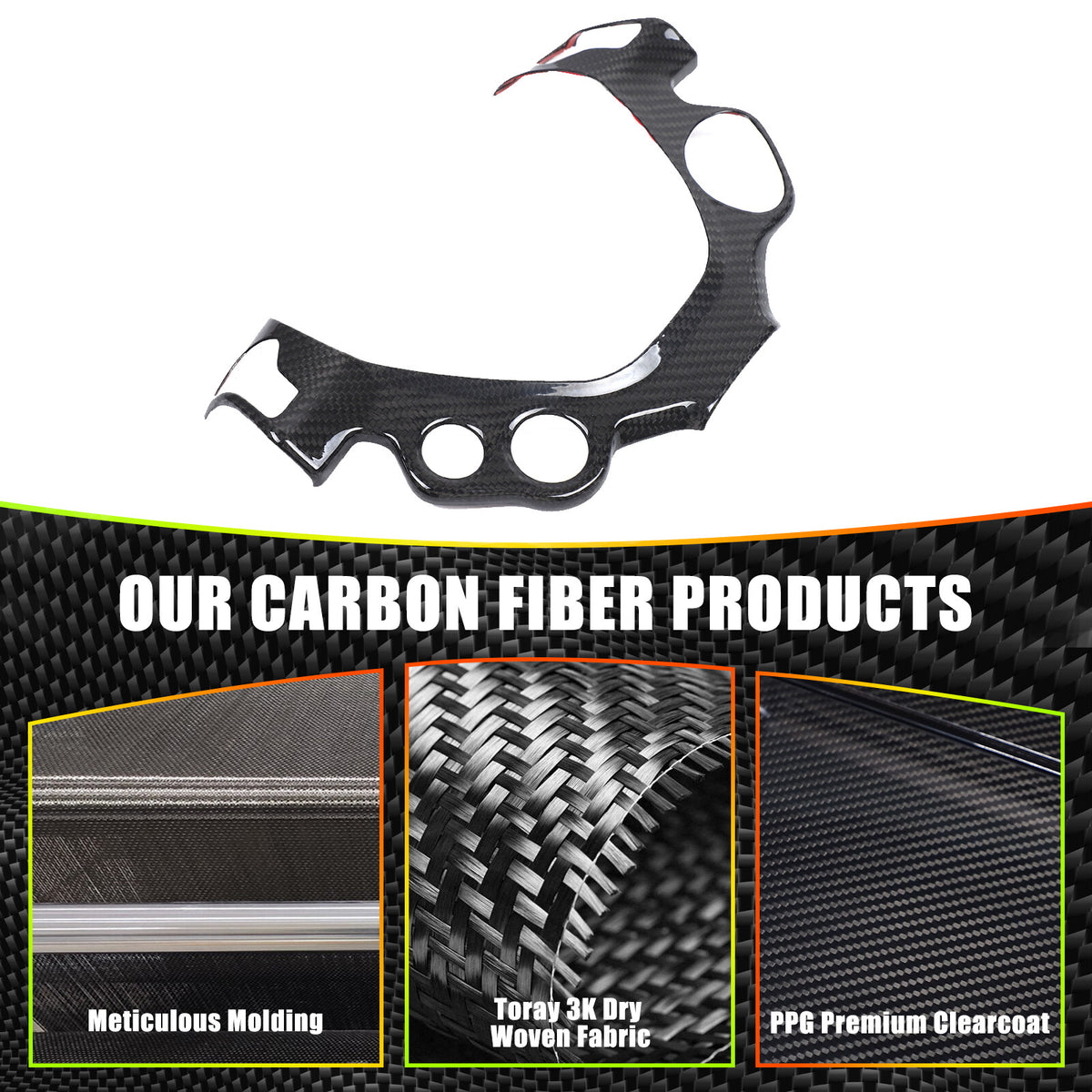 Real Carbon Fiber Steering Wheel Button Frame Trim For Ferrari 458 2011-16 6