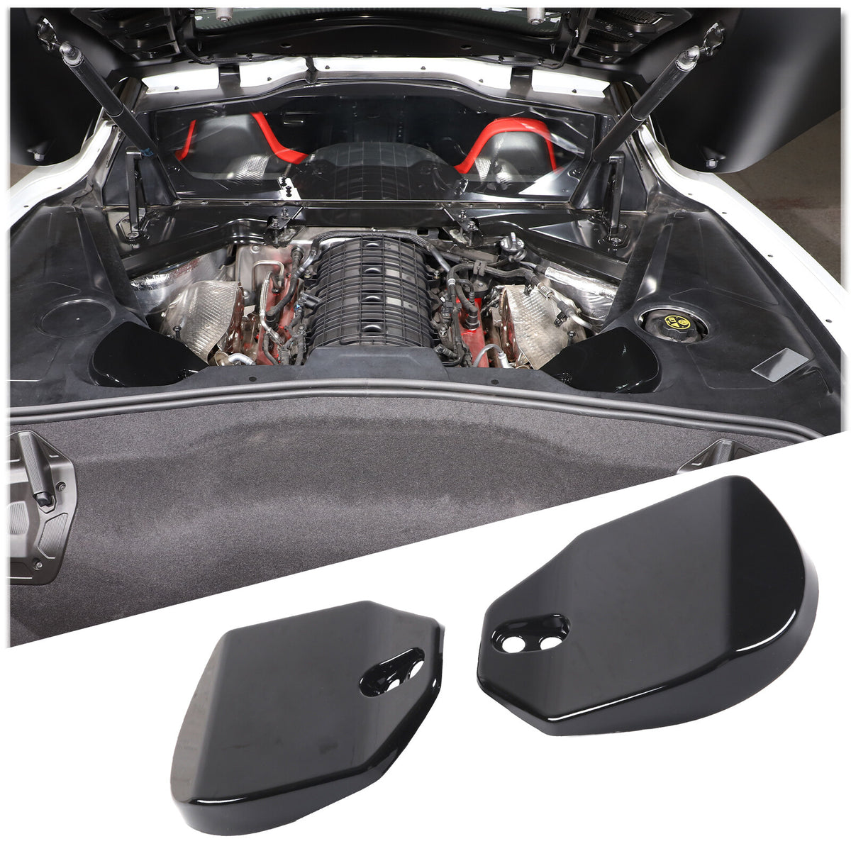 Glossy Black Engine Bay Rear Shock Tower Protective Cover For Corvette C8 20-26 2