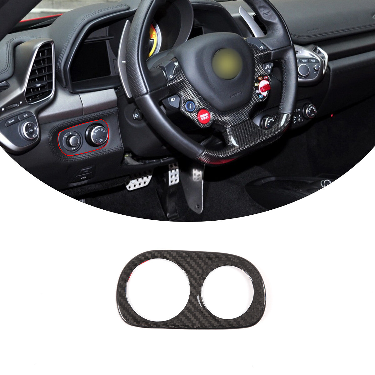 Real Carbon Fiber VDA Button & Headlight Switch Trim For Ferrari 458 2011-2016 2