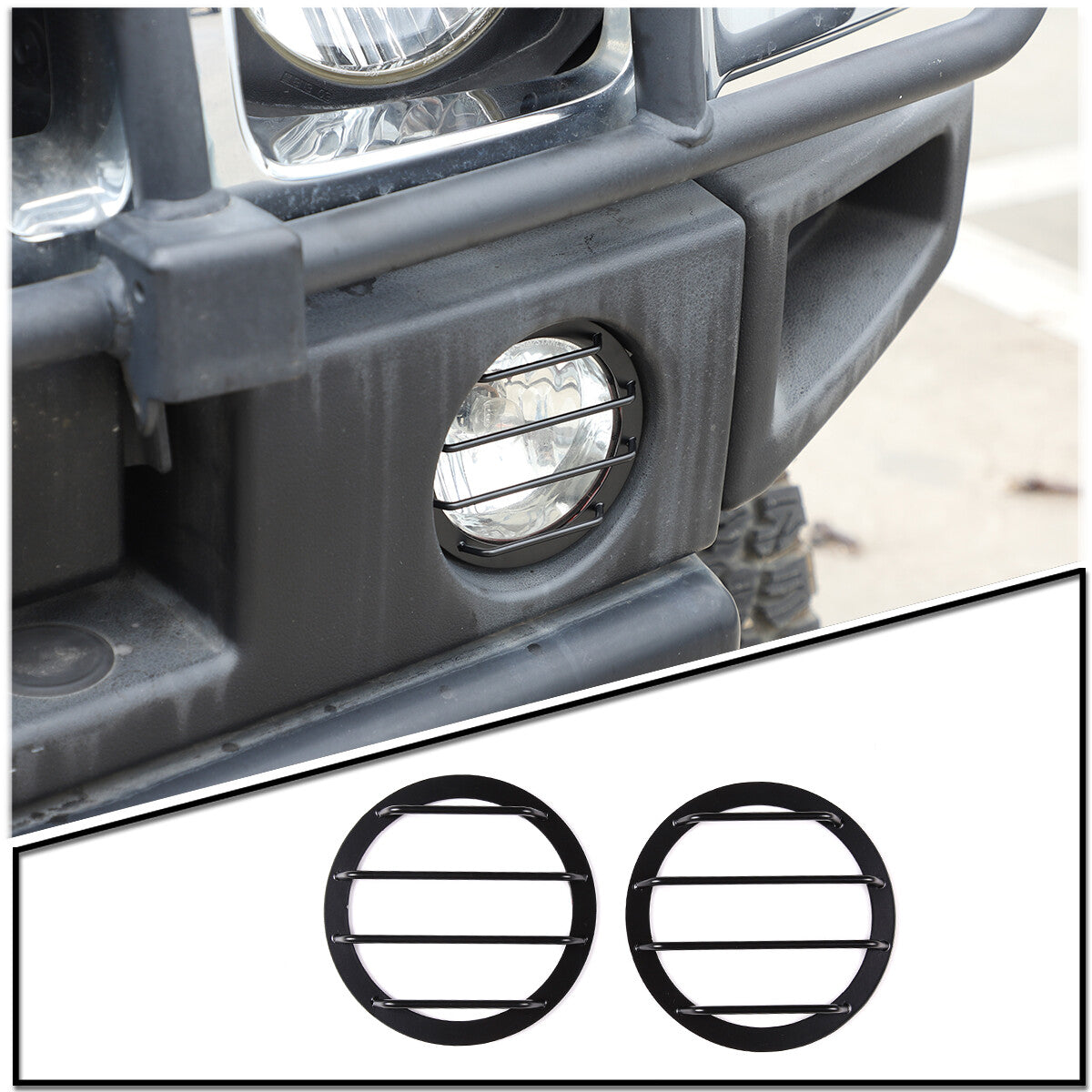 2pcs Carbon steel Fog Light Lamp Bezel Trim Rings Cover For Hummer H2 2003-2009 1