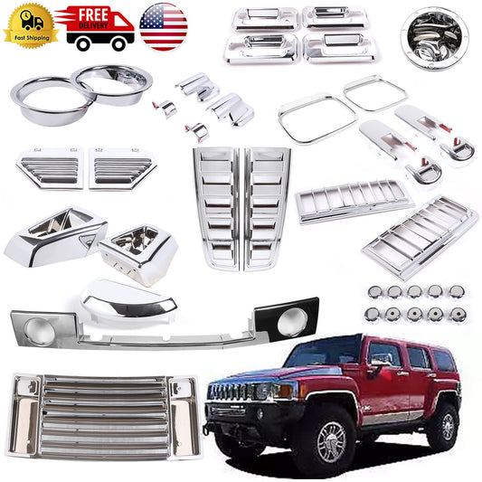 Silver Chrome Cover Trim Door Handle Mirror Hood Vent Kit For Hummer H2 2003-09 1