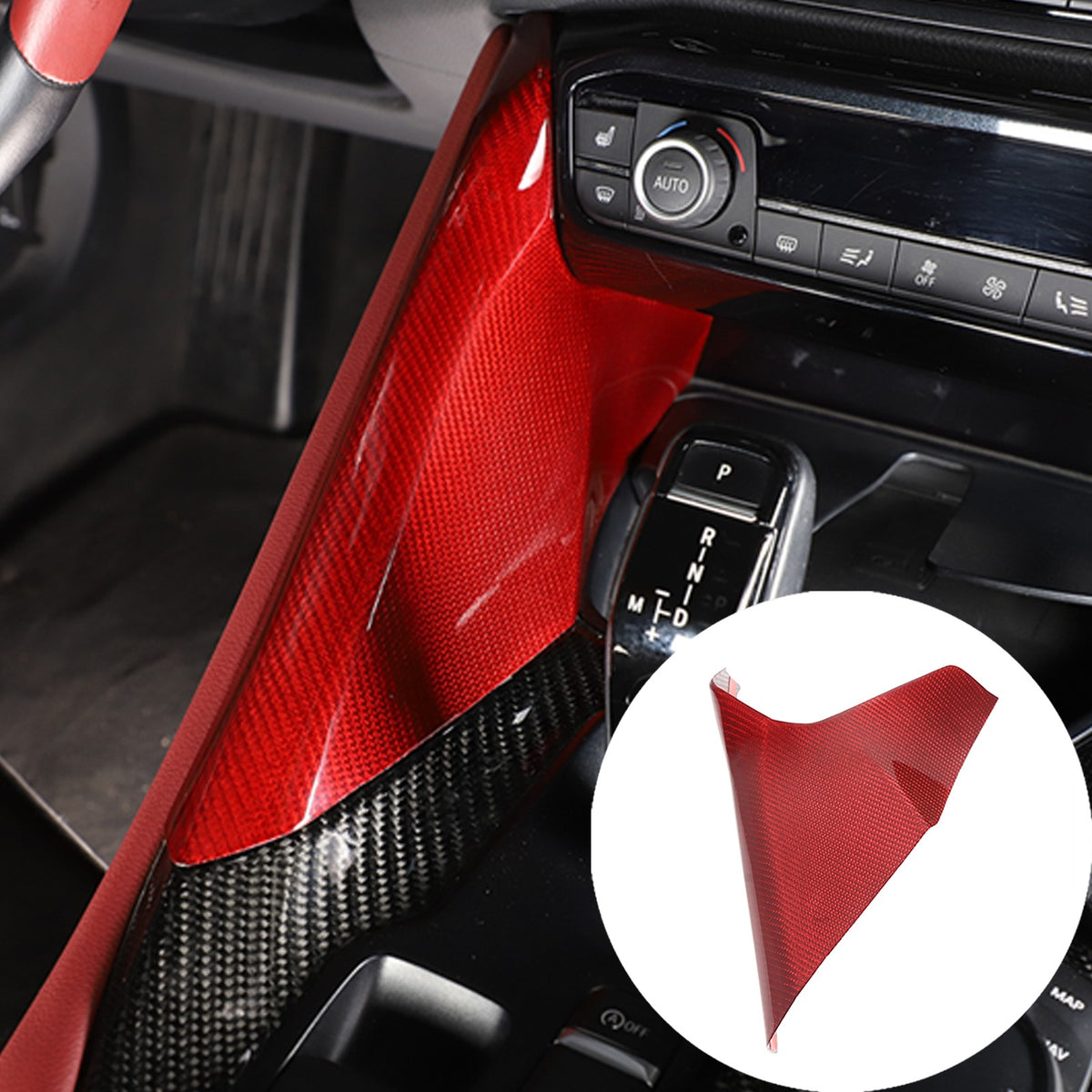 Red Real Carbon Fiber Center Gear Shift Side Panel Trim For Toyota Supra A90 19+ 15