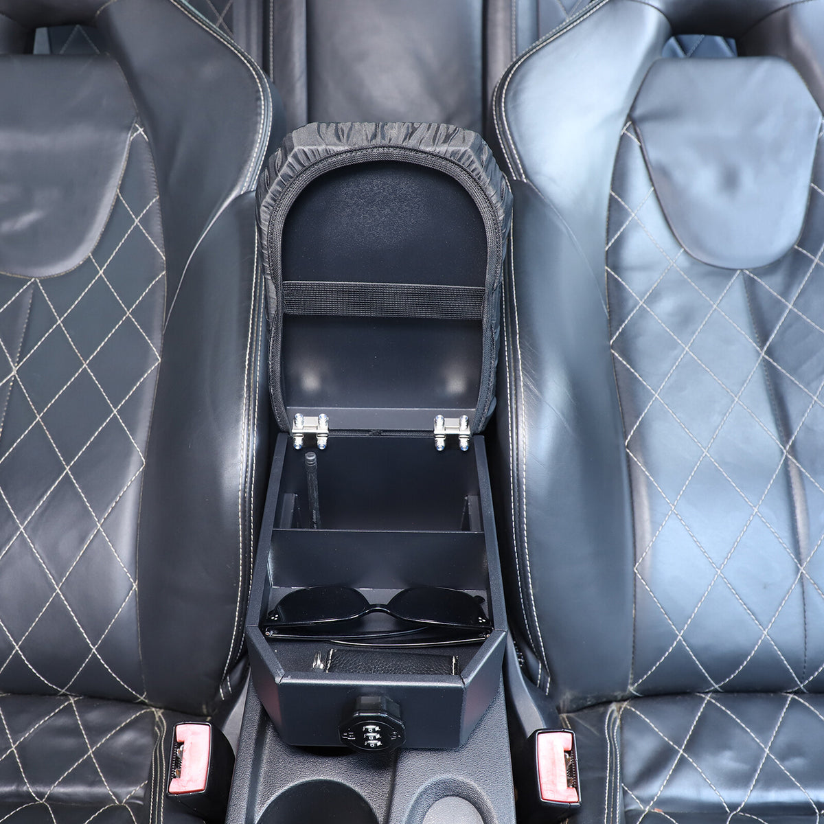 Aluminum Locking Center Armrest Vault Safe Storage Box For SEAT Leon 2008-2012 18