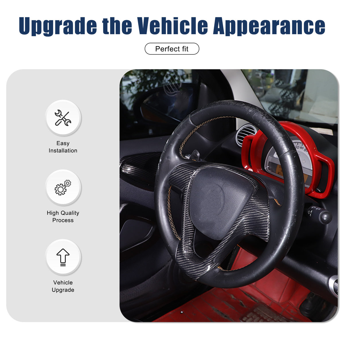 Real Carbon Fiber Interior Steering Wheel Cover Trim For Benz Smart Fortwo 09-15 15