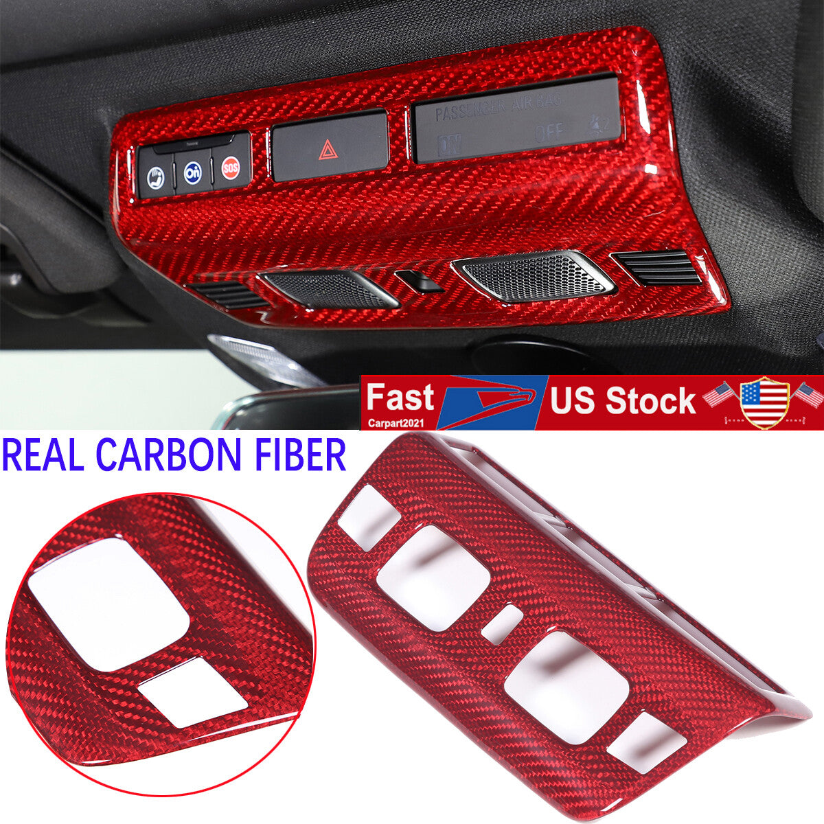 Red Real Dry Carbon Fiber Reading Light Trim Frame Cover For Corvette C8 20+ US 1