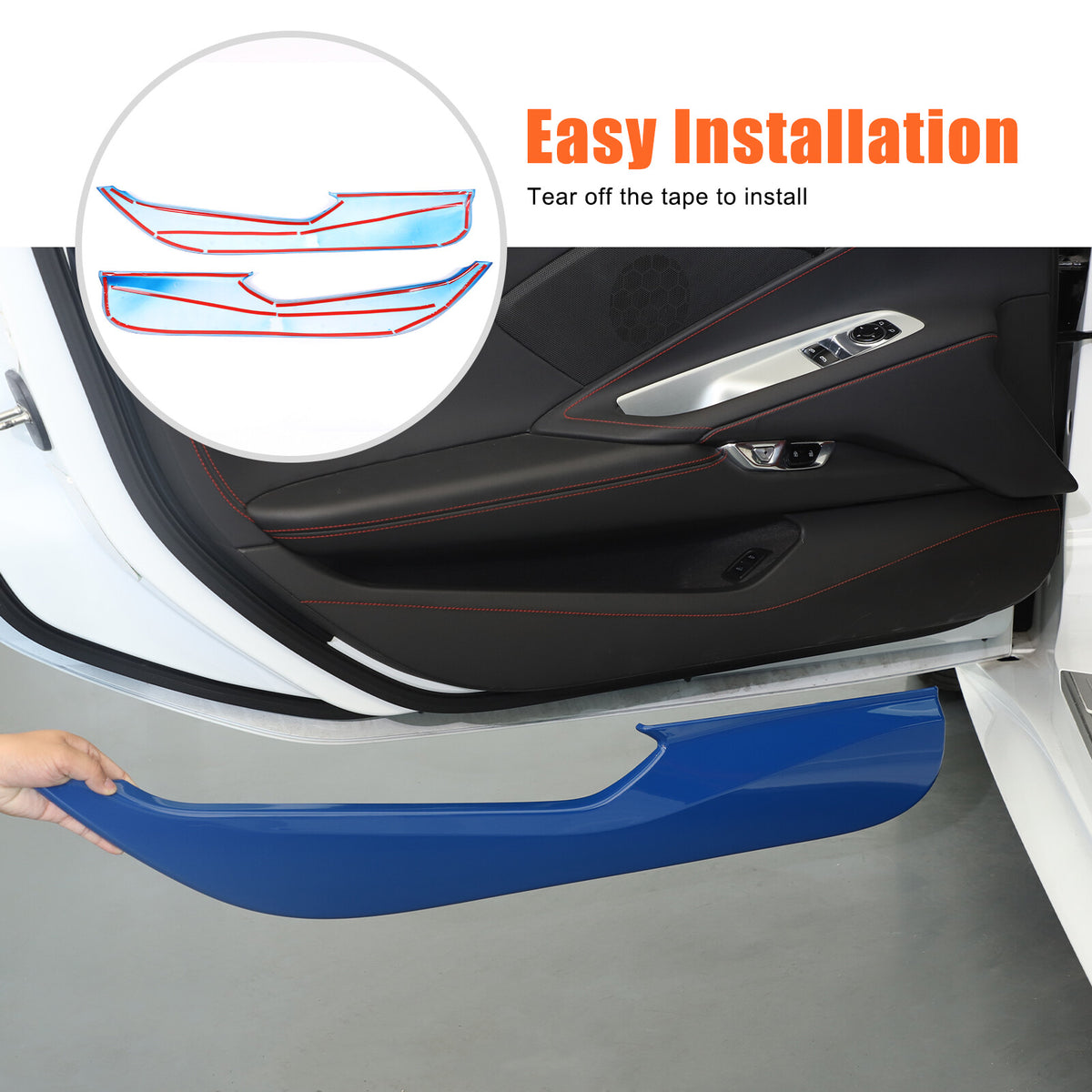 Blue ABS Inner Door Anti-Kick Panel Cover Trim For Corvette C8 2020-26 8