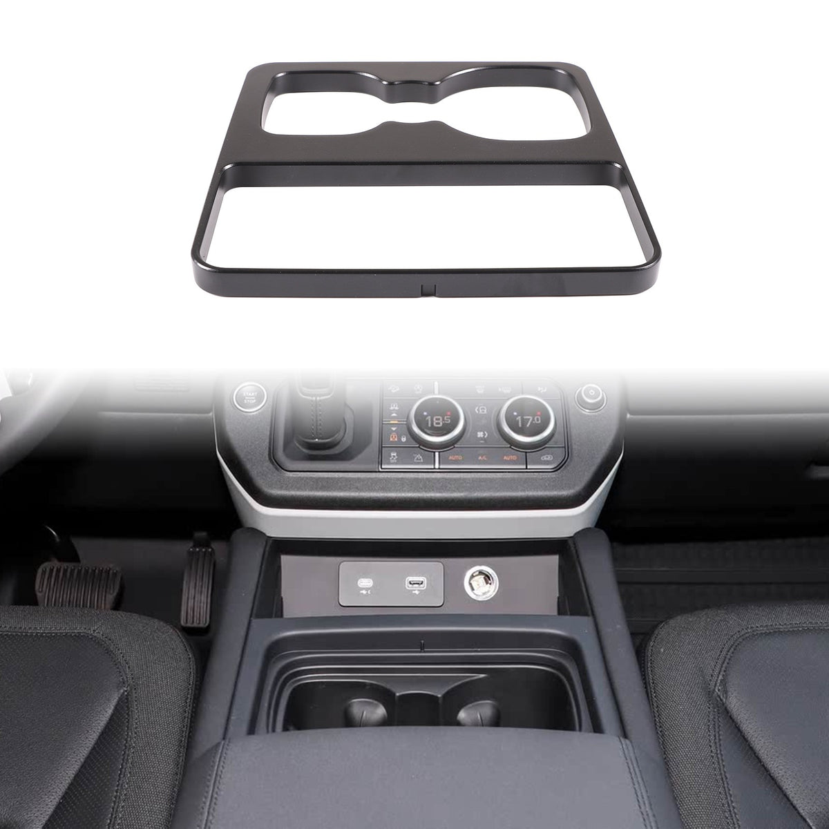 Black Aluminum Cup Holder Spacer Riser For Land Rover Defender L663 2020-2021 3